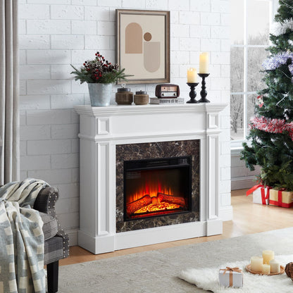 Electric Fireplace with Mantel, Fireplace Mantel, Fireplace Heater Freestanding, Realistic Stacked Stone Surround with Remote Control Timer LED Flame, White, 45.66"W*11.8"D*40"H - 7DAY'S