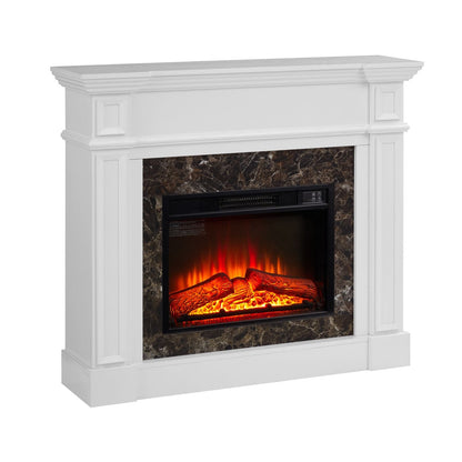 Electric Fireplace with Mantel, Fireplace Mantel, Fireplace Heater Freestanding, Realistic Stacked Stone Surround with Remote Control Timer LED Flame, White, 45.66"W*11.8"D*40"H - 7DAY'S
