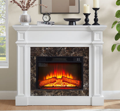 Electric Fireplace with Mantel, Fireplace Mantel, Fireplace Heater Freestanding, Realistic Stacked Stone Surround with Remote Control Timer LED Flame, White, 45.66"W*11.8"D*40"H - 7DAY'S