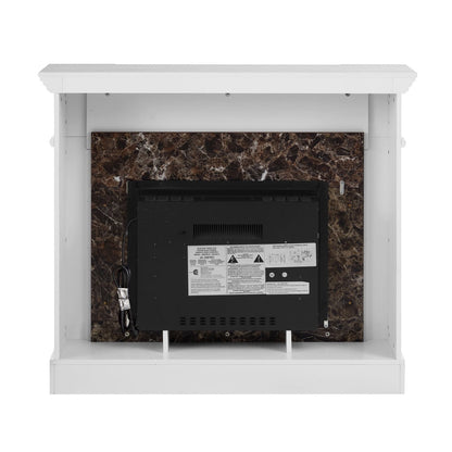 Electric Fireplace with Mantel, Fireplace Mantel, Fireplace Heater Freestanding, Realistic Stacked Stone Surround with Remote Control Timer LED Flame, White, 45.66"W*11.8"D*40"H - 7DAY'S