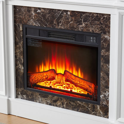 Electric Fireplace with Mantel, Fireplace Mantel, Fireplace Heater Freestanding, Realistic Stacked Stone Surround with Remote Control Timer LED Flame, White, 45.66"W*11.8"D*40"H - 7DAY'S
