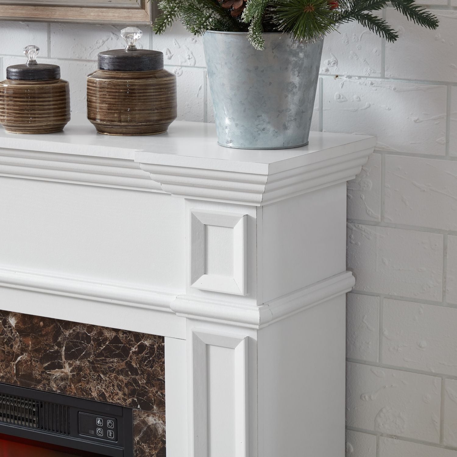 Electric Fireplace with Mantel, Fireplace Mantel, Fireplace Heater Freestanding, Realistic Stacked Stone Surround with Remote Control Timer LED Flame, White, 45.66"W*11.8"D*40"H - 7DAY'S