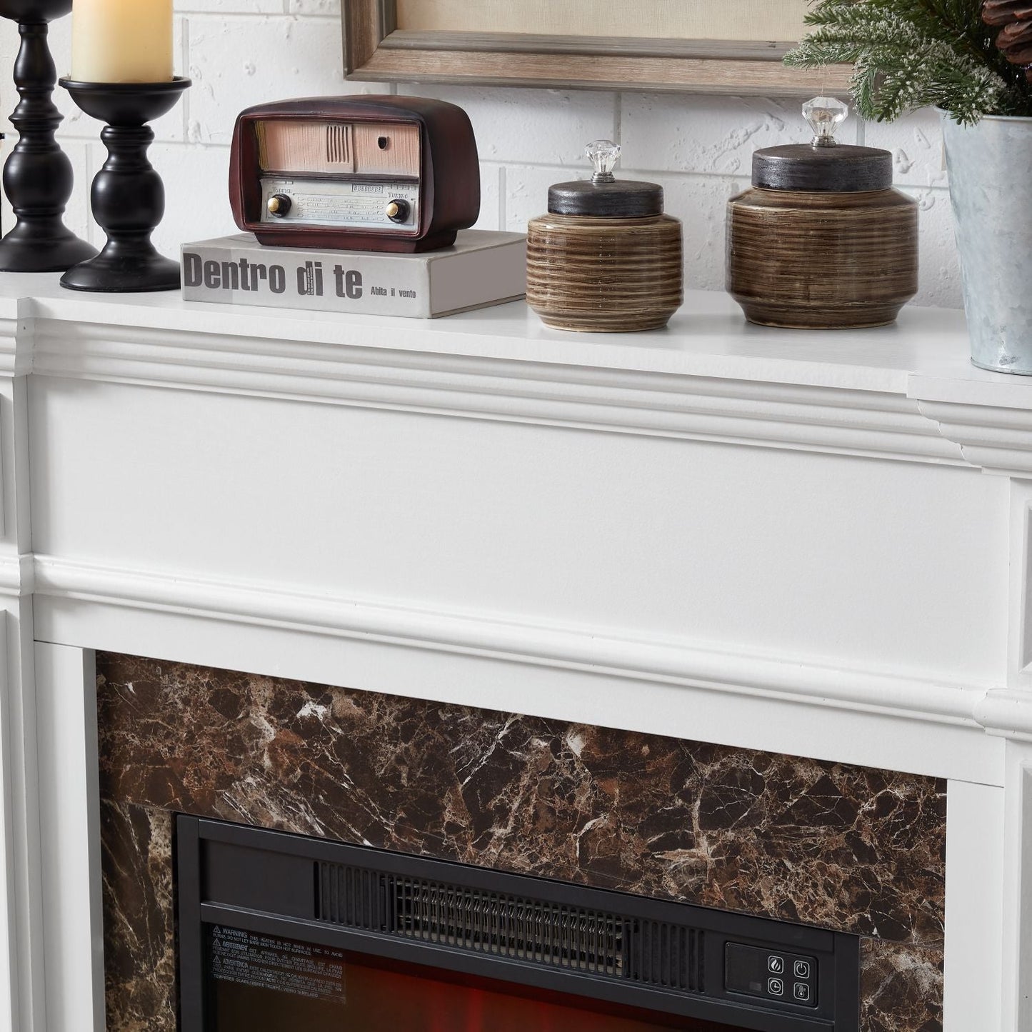 Electric Fireplace with Mantel, Fireplace Mantel, Fireplace Heater Freestanding, Realistic Stacked Stone Surround with Remote Control Timer LED Flame, White, 45.66"W*11.8"D*40"H - 7DAY'S
