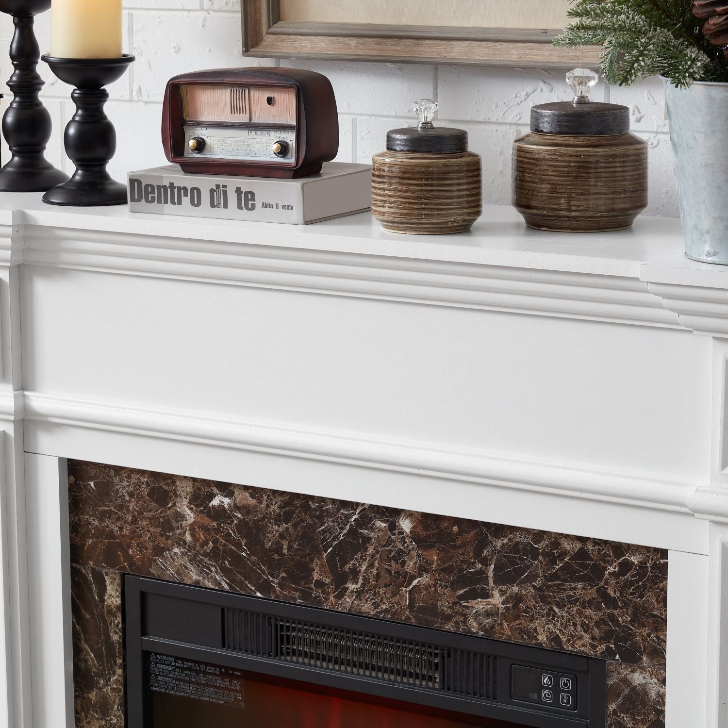 Electric Fireplace with Mantel, Fireplace Mantel, Fireplace Heater Freestanding, Realistic Stacked Stone Surround with Remote Control Timer LED Flame, White, 45.66"W*11.8"D*40"H - 7DAY'S