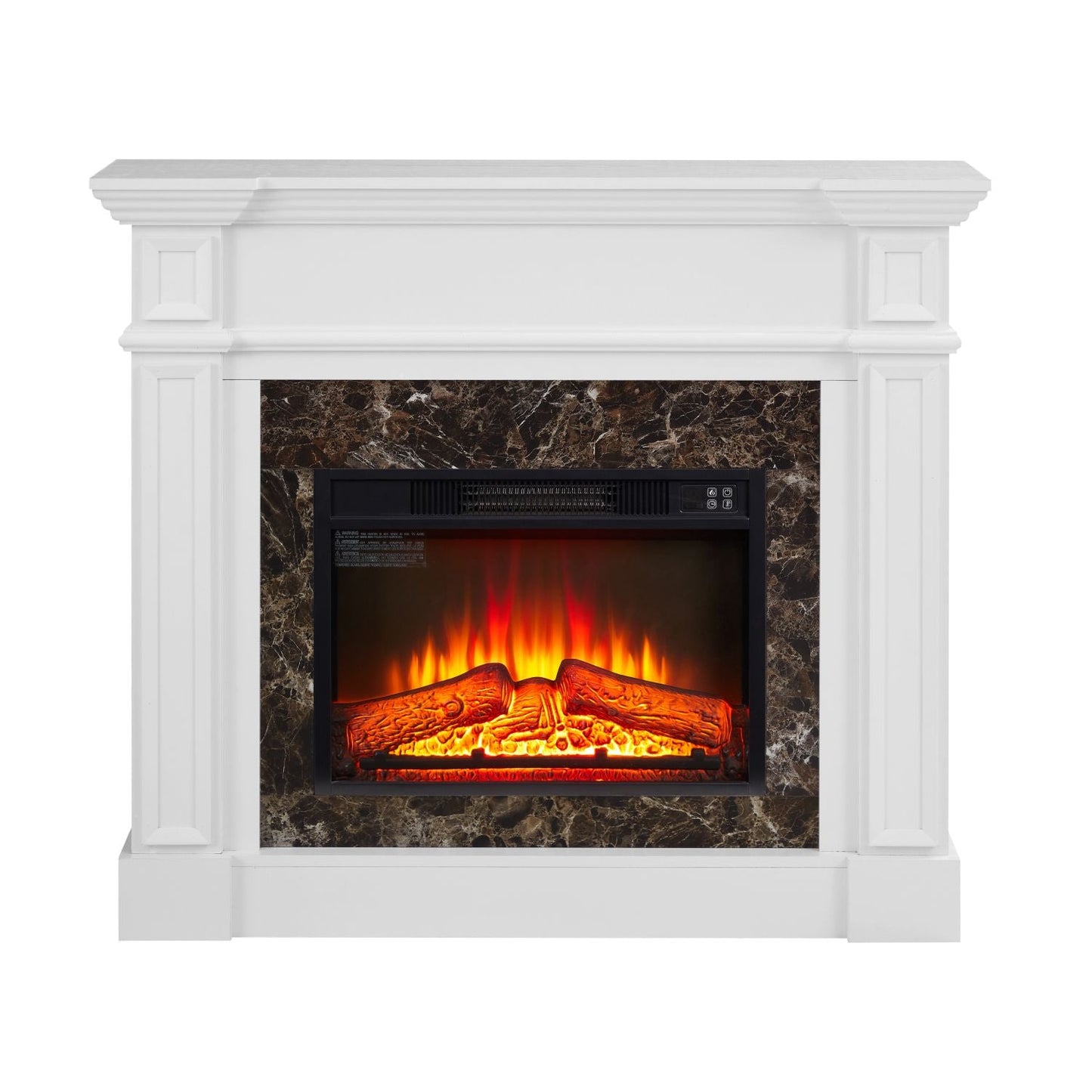 Electric Fireplace with Mantel, Fireplace Mantel, Fireplace Heater Freestanding, Realistic Stacked Stone Surround with Remote Control Timer LED Flame, White, 45.66"W*11.8"D*40"H - 7DAY'S