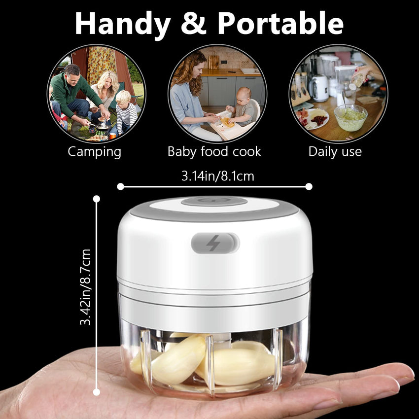 Electric Mini Garlic Chopper, 100ML Food Chopper Garlic Mincer USB, Vegetable Chopper, Onion Chopper, Portable Small Food Processor for Garlic, Ginger, Chili, Vegetables - 7DAY'S