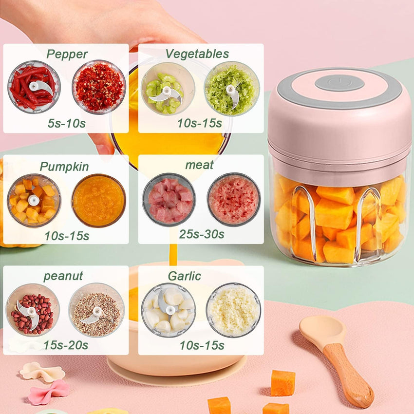 Electric Mini Garlic Chopper, 100ML Food Chopper Garlic Mincer USB, Vegetable Chopper, Onion Chopper, Portable Small Food Processor for Garlic, Ginger, Chili, Vegetables - 7DAY'S