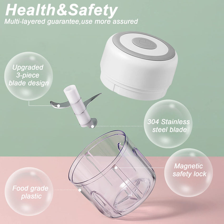 Electric Mini Garlic Chopper, 100ML Food Chopper Garlic Mincer USB, Vegetable Chopper, Onion Chopper, Portable Small Food Processor for Garlic, Ginger, Chili, Vegetables - 7DAY'S