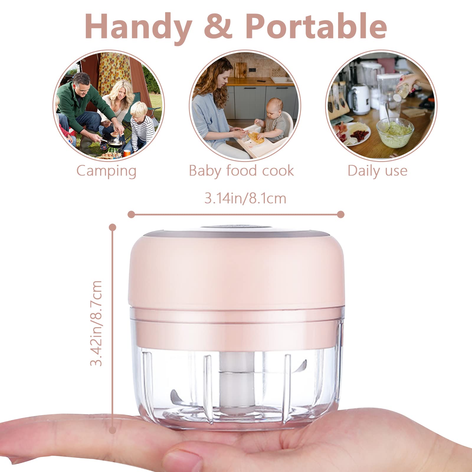 Electric Mini Garlic Chopper, 100ML Food Chopper Garlic Mincer USB, Vegetable Chopper, Onion Chopper, Portable Small Food Processor for Garlic, Ginger, Chili, Vegetables - 7DAY'S