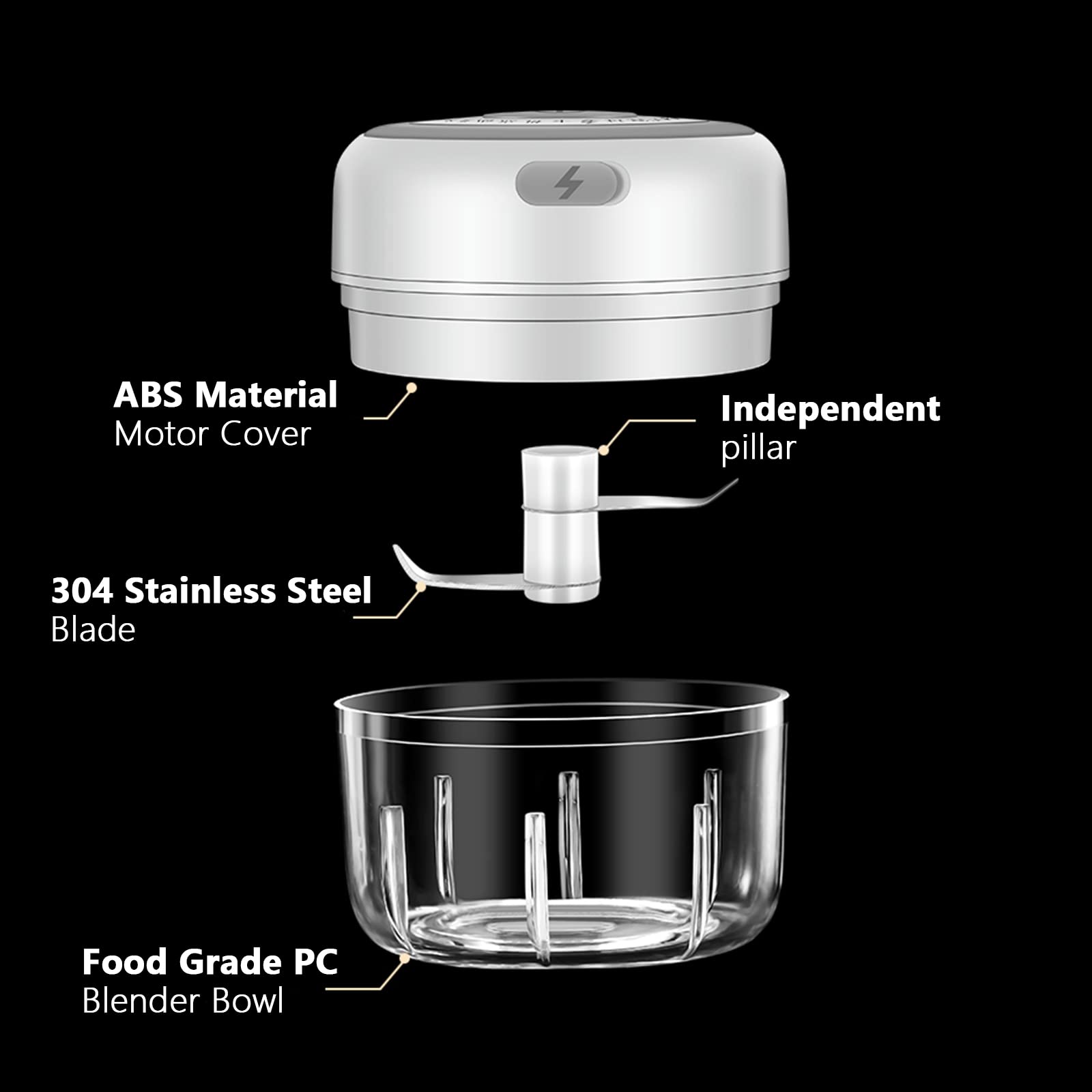 Electric Mini Garlic Chopper, 100ML Food Chopper Garlic Mincer USB, Vegetable Chopper, Onion Chopper, Portable Small Food Processor for Garlic, Ginger, Chili, Vegetables - 7DAY'S