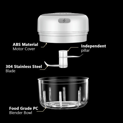 Electric Mini Garlic Chopper, 100ML Food Chopper Garlic Mincer USB, Vegetable Chopper, Onion Chopper, Portable Small Food Processor for Garlic, Ginger, Chili, Vegetables - 7DAY'S