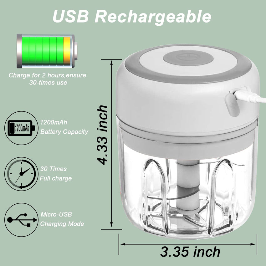 Electric Mini Garlic Chopper, 100ML Food Chopper Garlic Mincer USB, Vegetable Chopper, Onion Chopper, Portable Small Food Processor for Garlic, Ginger, Chili, Vegetables - 7DAY'S