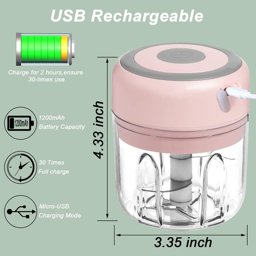 Electric Mini Garlic Chopper, 100ML Food Chopper Garlic Mincer USB, Vegetable Chopper, Onion Chopper, Portable Small Food Processor for Garlic, Ginger, Chili, Vegetables - 7DAY'S