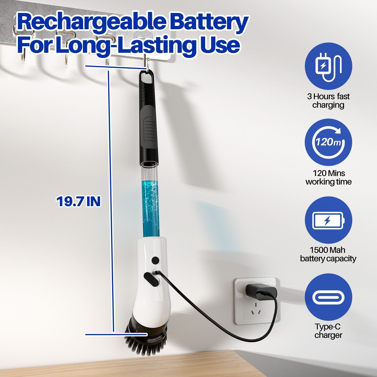 Electric Self Rotating Cleaning Brush, Waterproof Rotating Washer, Can Add Cleaning Solution,Replaceable with 5/7/9 Brush Heads, Suitable for Multifunctional, With 2 Adjustable Speeds - 7DAY'S