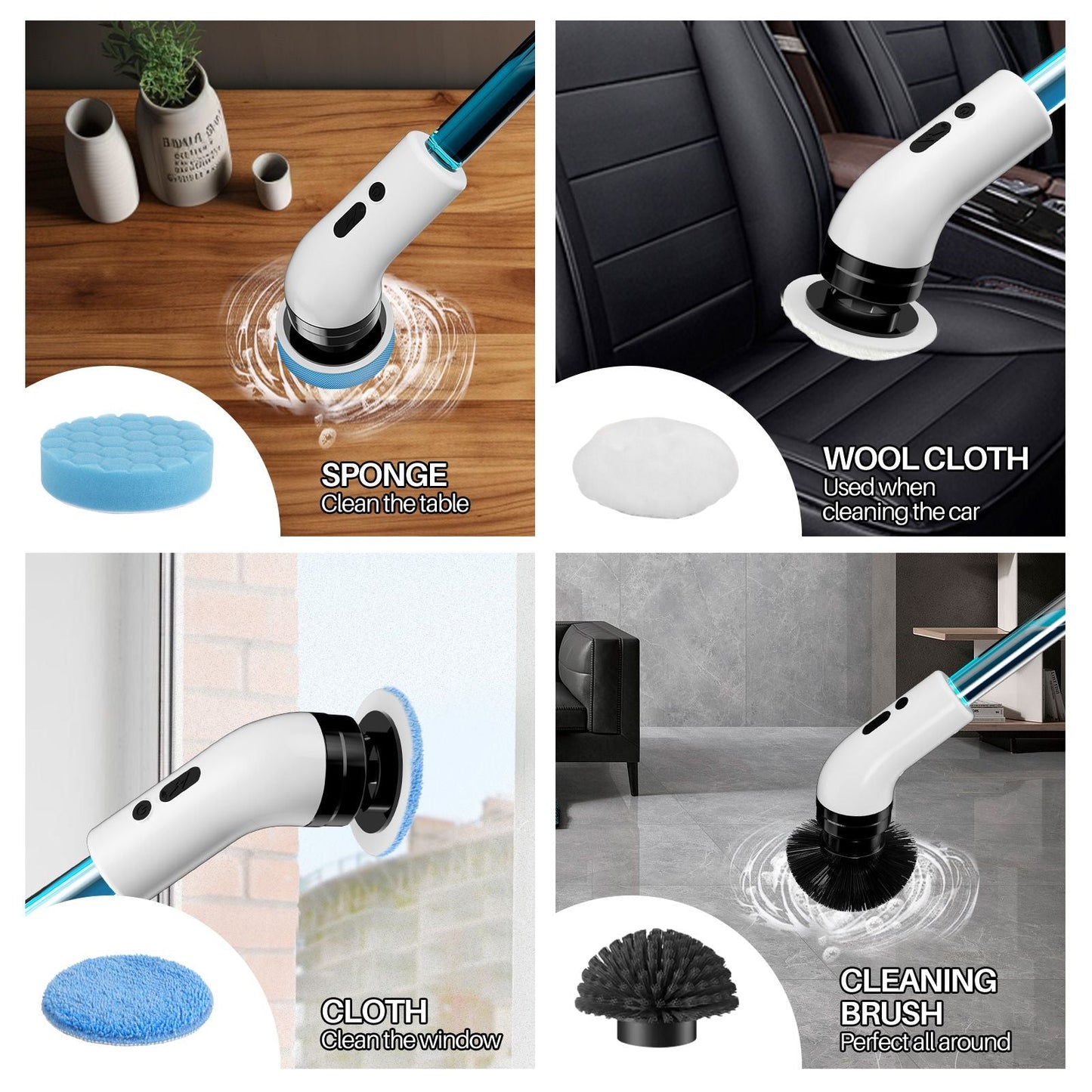 Electric Self Rotating Cleaning Brush, Waterproof Rotating Washer, Can Add Cleaning Solution,Replaceable with 5/7/9 Brush Heads, Suitable for Multifunctional, With 2 Adjustable Speeds - 7DAY'S