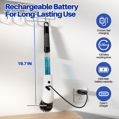 Electric Self Rotating Cleaning Brush, Waterproof Rotating Washer, Can Add Cleaning Solution,Replaceable with 5/7/9 Brush Heads, Suitable for Multifunctional, With 2 Adjustable Speeds - 7DAY'S