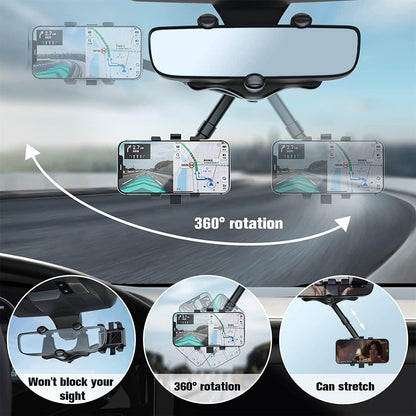 Elemenix Phone Holder, 360 Rotatable and Retractable Car Phone Holder, Fullofcarts Phone Holder, 360° Car Rearview Mirror Phone Holder for Car Mount Phone and Gps Holder Support Rotating Adjustable - 7DAY'S