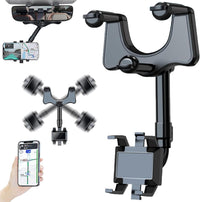 Elemenix Phone Holder, 360 Rotatable and Retractable Car Phone Holder, Fullofcarts Phone Holder, 360° Car Rearview Mirror Phone Holder for Car Mount Phone and Gps Holder Support Rotating Adjustable - 7DAY'S