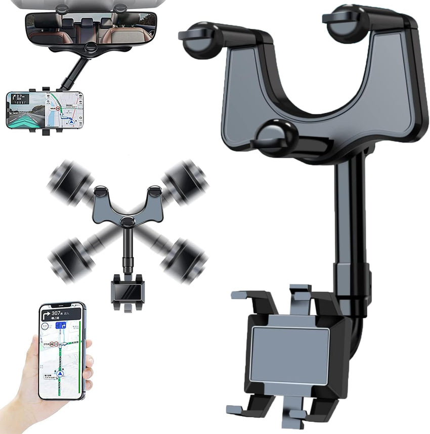Elemenix Phone Holder, 360 Rotatable and Retractable Car Phone Holder, Fullofcarts Phone Holder, 360° Car Rearview Mirror Phone Holder for Car Mount Phone and Gps Holder Support Rotating Adjustable - 7DAY'S