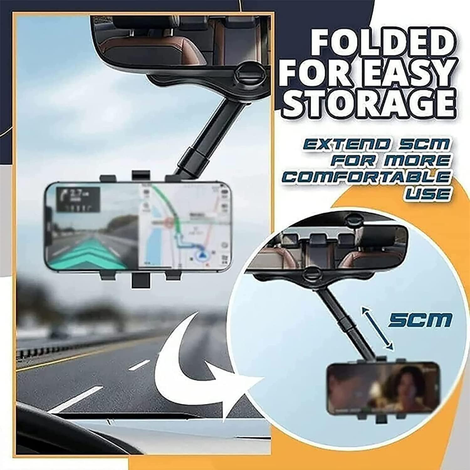 Elemenix Phone Holder, 360 Rotatable and Retractable Car Phone Holder, Fullofcarts Phone Holder, 360° Car Rearview Mirror Phone Holder for Car Mount Phone and Gps Holder Support Rotating Adjustable - 7DAY'S