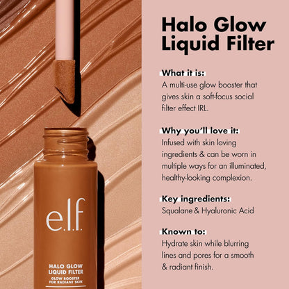e.l.f. Halo Glow Liquid Filter, Complexion Booster For A Glowing, Soft - Focus Look, Infused With Hyaluronic Acid, Vegan & Cruelty - Free, 3 Light/Medium - 7DAY'S