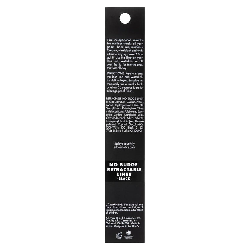 e.l.f. No Budge Retractable Eyeliner, Creamy, Ultra - Pigmented & Waterproof, Creates Bold & Defined Lines, Vegan & Cruelty - Free, Black - 7DAY'S