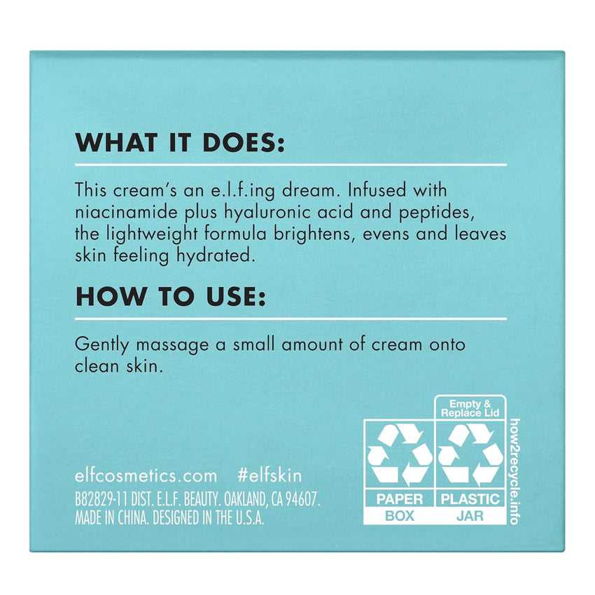 e.l.f. SKIN Holy Hydration! Face Cream, Moisturizer For Nourishing & Plumping Skin, Infused With Hyaluronic Acid, Vegan & Cruelty - Free, 1.76 Oz - 7DAY'S