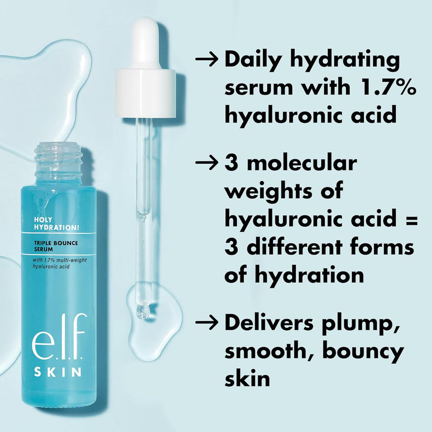 e.l.f. SKIN Holy Hydration! Triple Bounce Serum, 1.7% Hyaluronic Acid Serum For Plump, Bouncy Skin, Great For Hydrating Dry Skin - 7DAY'S