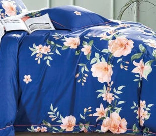 Elizabeth Blue/Orange Floral 100% cotton Reversible Comforter Set - 7DAY'S