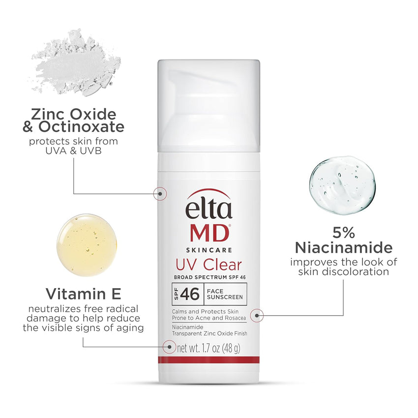 EltaMD UV Clear Face Sunscreen SPF 46, Oil - Free Sunscreen with Zinc Oxide, Dermatologist Recommended - 7DAY'S