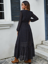 Embroidered V - Neck Long Sleeve Dress - 7DAY'S