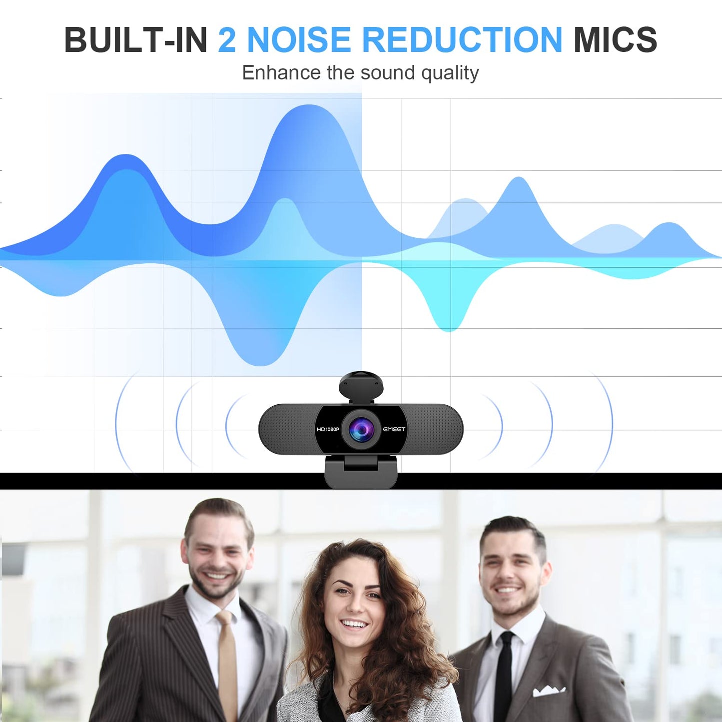 EMEET 1080P Webcam with Microphone, C960 Web Camera, 2 Mics, 90° FOV, USB Type - A & A - to - C Adapter, Plug&Play Computer Camera for Online Calling/Conferencing, Zoom/Teams/Facetime/YouTube, 2025 Version - 7DAY'S