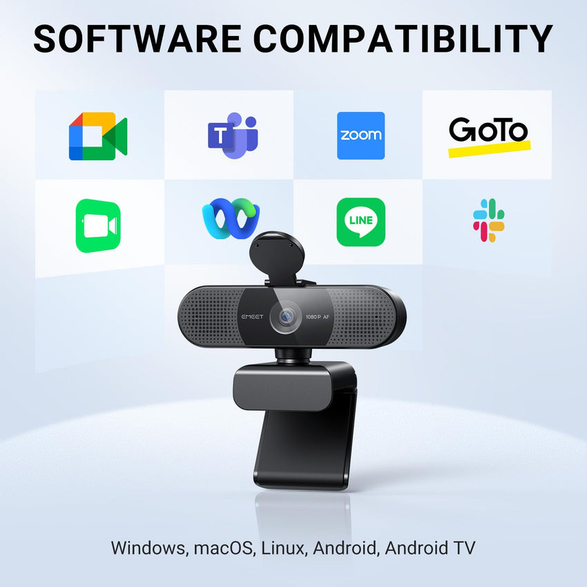EMEET 1080P Webcam with Microphone, C960 Web Camera, 2 Mics, 90° FOV, USB Type - A & A - to - C Adapter, Plug&Play Computer Camera for Online Calling/Conferencing, Zoom/Teams/Facetime/YouTube, 2025 Version - 7DAY'S
