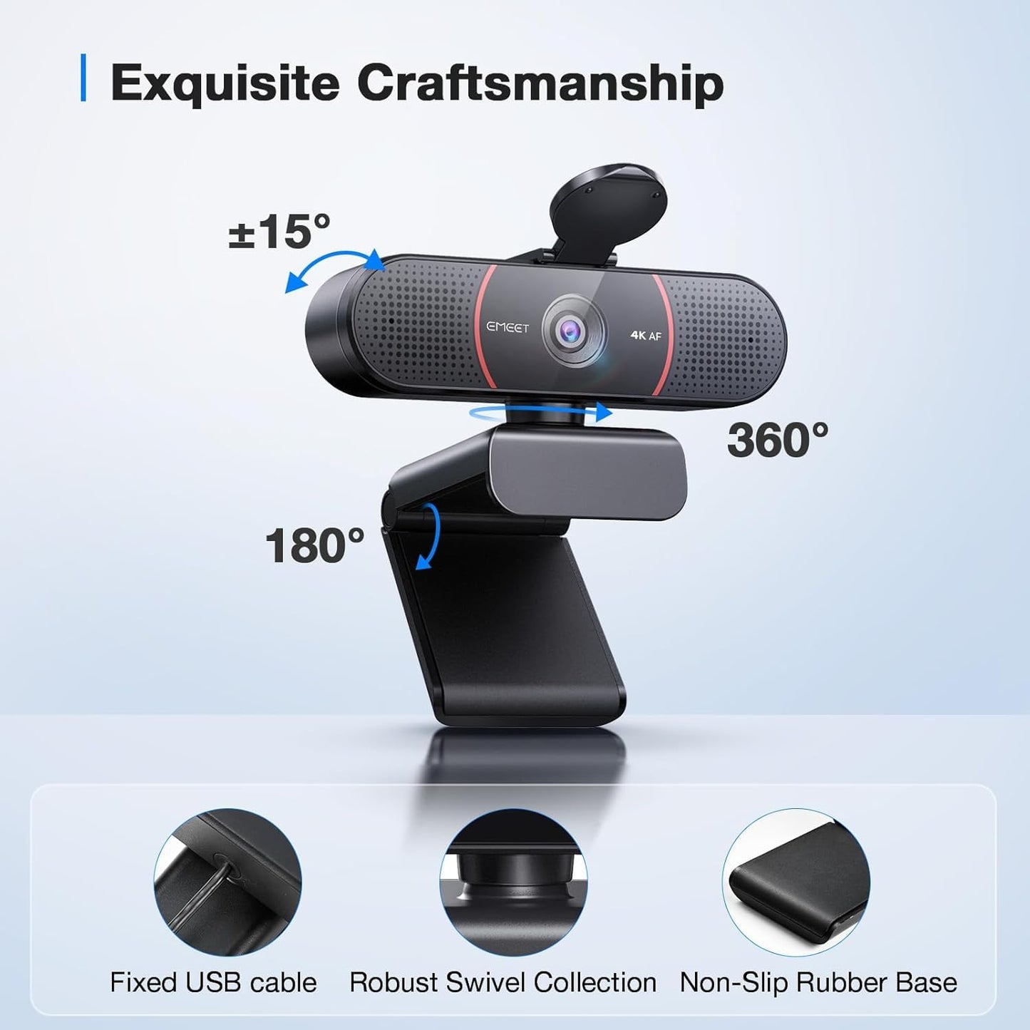 EMEET 1080P Webcam with Microphone, C960 Web Camera, 2 Mics, 90° FOV, USB Type - A & A - to - C Adapter, Plug&Play Computer Camera for Online Calling/Conferencing, Zoom/Teams/Facetime/YouTube, 2025 Version - 7DAY'S