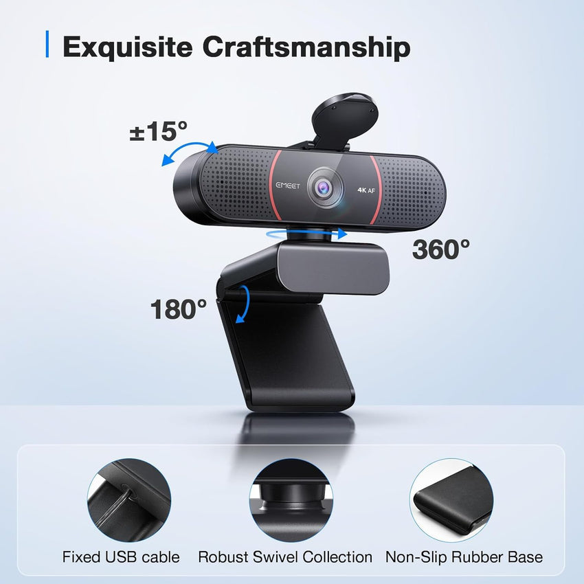 EMEET 1080P Webcam with Microphone, C960 Web Camera, 2 Mics, 90° FOV, USB Type - A & A - to - C Adapter, Plug&Play Computer Camera for Online Calling/Conferencing, Zoom/Teams/Facetime/YouTube, 2025 Version - 7DAY'S