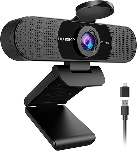 EMEET 1080P Webcam with Microphone, C960 Web Camera, 2 Mics, 90° FOV, USB Type - A & A - to - C Adapter, Plug&Play Computer Camera for Online Calling/Conferencing, Zoom/Teams/Facetime/YouTube, 2025 Version - 7DAY'S