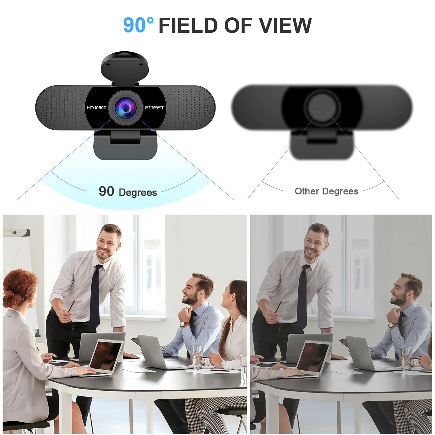 EMEET 1080P Webcam with Microphone, C960 Web Camera, 2 Mics, 90° FOV, USB Type - A & A - to - C Adapter, Plug&Play Computer Camera for Online Calling/Conferencing, Zoom/Teams/Facetime/YouTube, 2025 Version - 7DAY'S