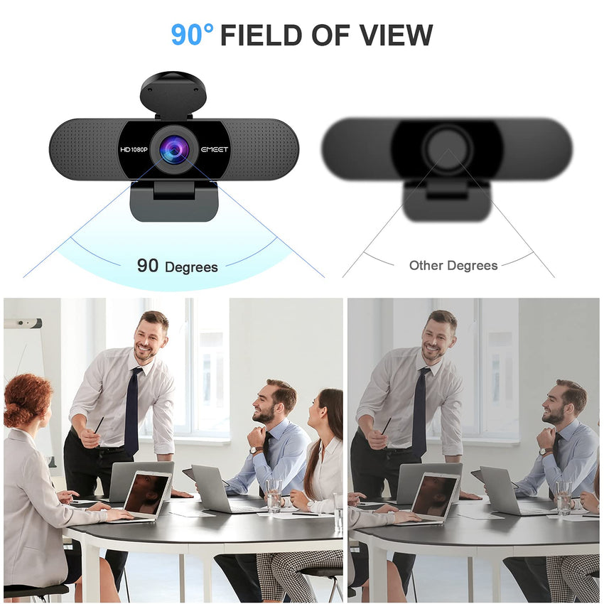 EMEET 1080P Webcam with Microphone, C960 Web Camera, 2 Mics, 90° FOV, USB Type - A & A - to - C Adapter, Plug&Play Computer Camera for Online Calling/Conferencing, Zoom/Teams/Facetime/YouTube, 2025 Version - 7DAY'S