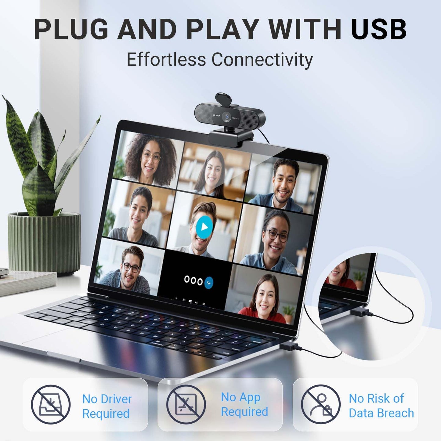 EMEET 1080P Webcam with Microphone, C960 Web Camera, 2 Mics, 90° FOV, USB Type - A & A - to - C Adapter, Plug&Play Computer Camera for Online Calling/Conferencing, Zoom/Teams/Facetime/YouTube, 2025 Version - 7DAY'S