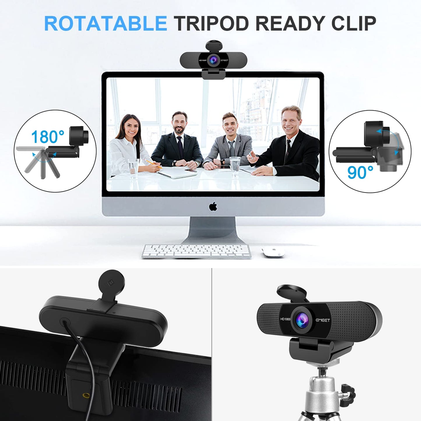 EMEET 1080P Webcam with Microphone, C960 Web Camera, 2 Mics, 90° FOV, USB Type - A & A - to - C Adapter, Plug&Play Computer Camera for Online Calling/Conferencing, Zoom/Teams/Facetime/YouTube, 2025 Version - 7DAY'S