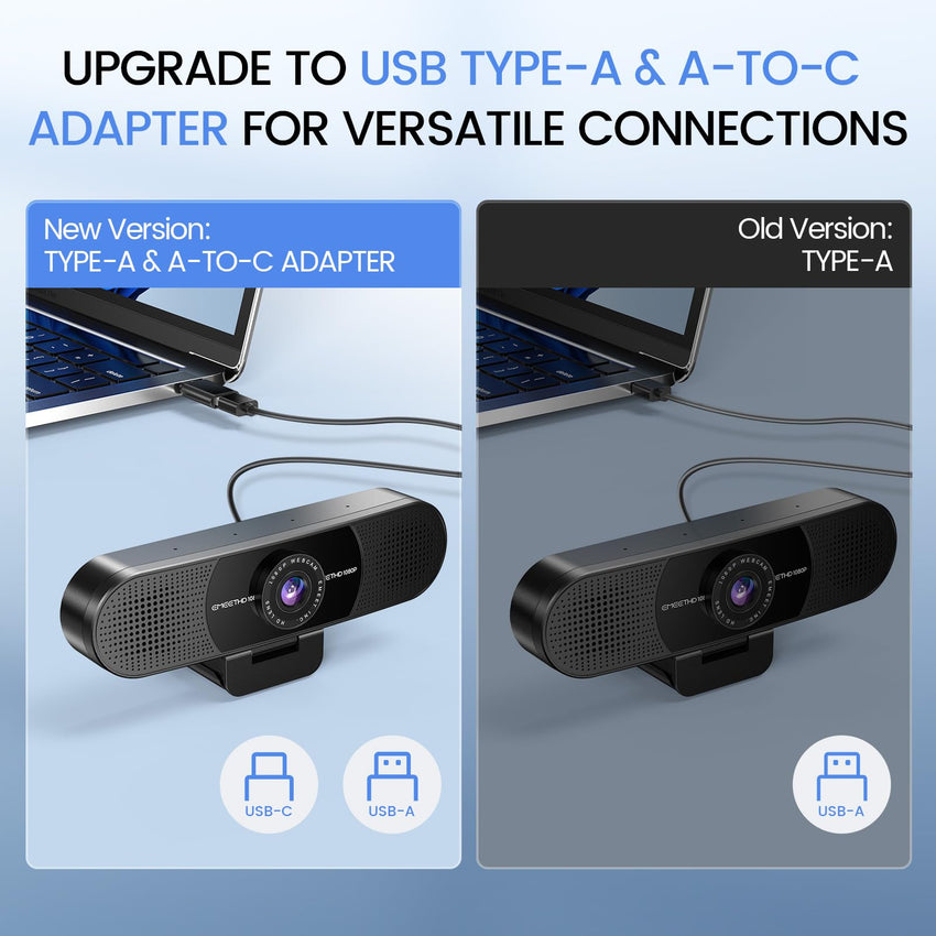 EMEET 1080P Webcam with Microphone, C960 Web Camera, 2 Mics, 90° FOV, USB Type - A & A - to - C Adapter, Plug&Play Computer Camera for Online Calling/Conferencing, Zoom/Teams/Facetime/YouTube, 2025 Version - 7DAY'S