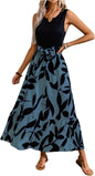 EMERY ROSE Spring/Summer Printed Asymmetrical Hem Dress (Mid - Long Length Knitted Vest & Woven Dress, Leaf Print) Maxi Vacation Beach Outfits Women - 7DAY'S