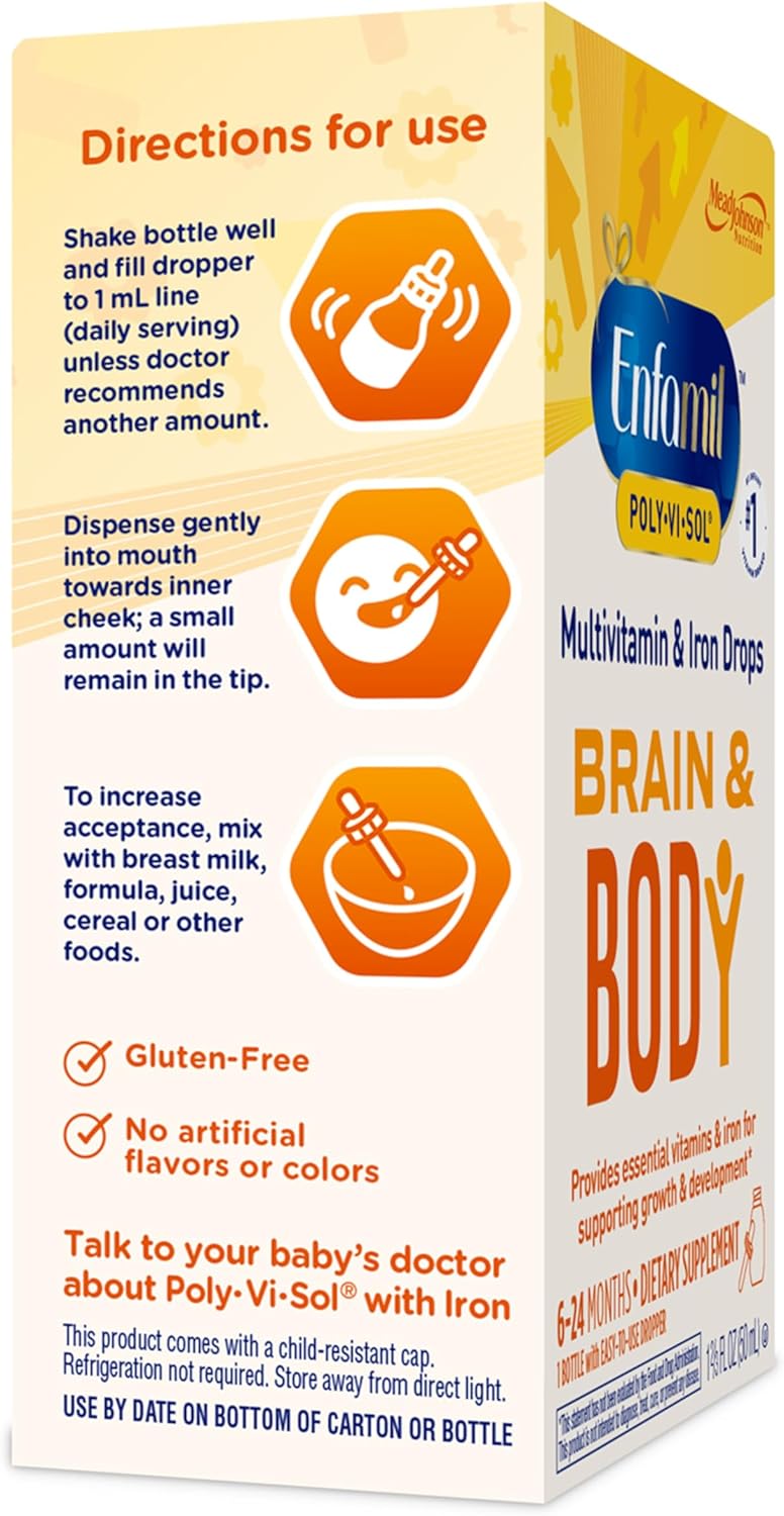 Enfamil Poly - Vi - Sol with Iron Liquid Multivitamin Drops, Supports Growth & Development*, 50mL Bottle - 7DAY'S