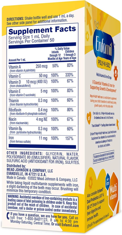 Enfamil Poly - Vi - Sol with Iron Liquid Multivitamin Drops, Supports Growth & Development*, 50mL Bottle - 7DAY'S