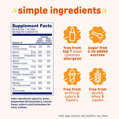 Enfamil Poly - Vi - Sol with Iron Liquid Multivitamin Drops, Supports Growth & Development*, 50mL Bottle - 7DAY'S