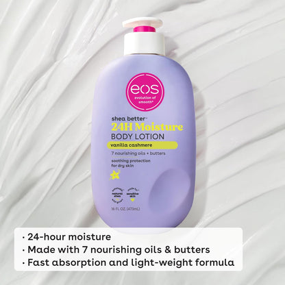 eos Shea Better Body Lotion Vanilla Cashmere, 24 - Hour Moisture Skin Care, Lightweight & Non - Greasy, Natural Shea, Vegan, Vanilla Body Lotion, 16 fl oz - 7DAY'S