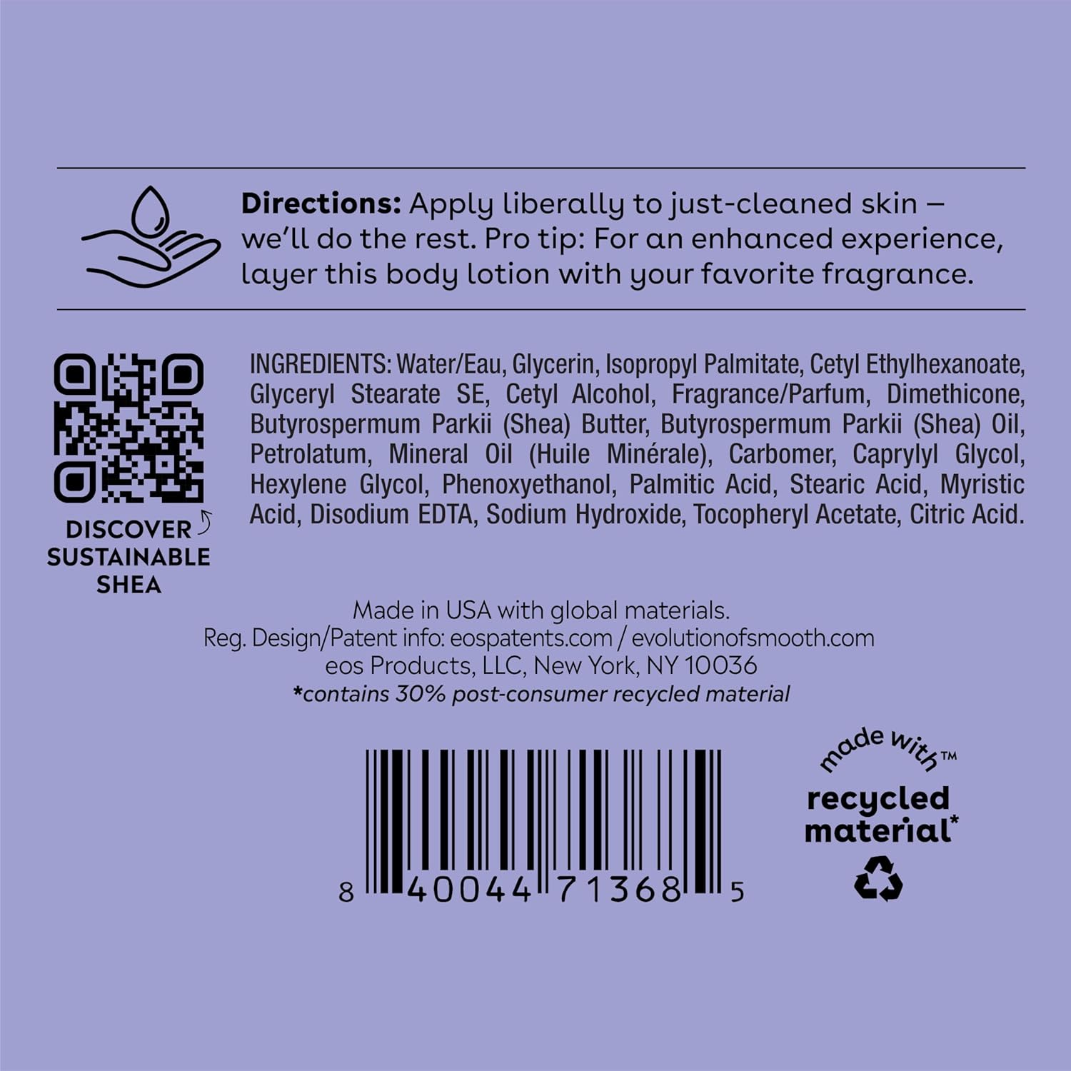 eos Shea Better Body Lotion Vanilla Cashmere, 24 - Hour Moisture Skin Care, Lightweight & Non - Greasy, Natural Shea, Vegan, Vanilla Body Lotion, 16 fl oz - 7DAY'S