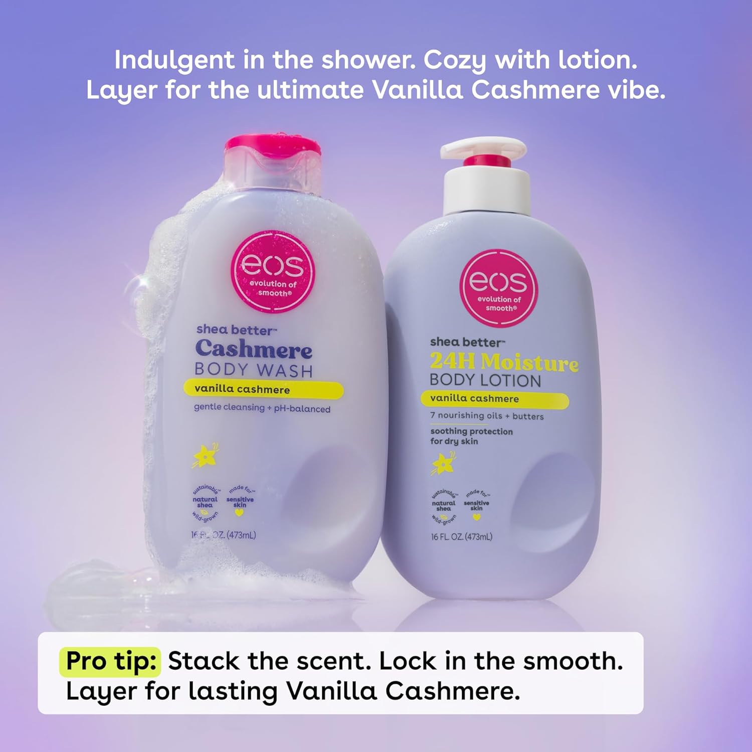 eos Shea Better Cashmere Body Wash, Vanilla Cashmere, Moisturizing, pH Balanced Body Wash, Creamy Gel Formula, Paraben & Phthalate Free, Sensitive Skin, 16 fl oz - 7DAY'S