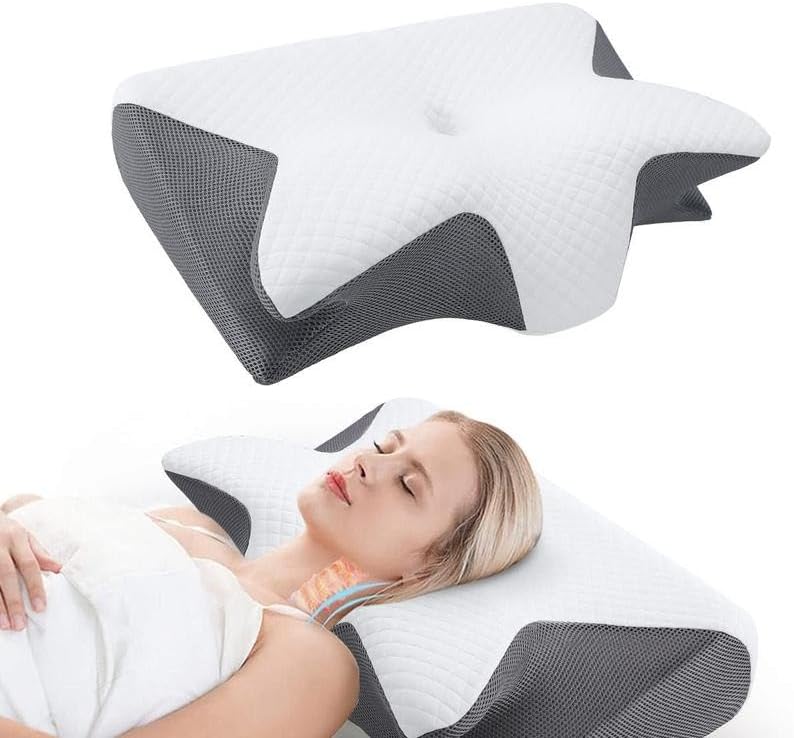 Ergonomic Memory Foam Neck Pillow, Comfortable Neck Support Cushion for Sleeping, Supportive Sleep Pillow（Super Good qualiey） (White) - 7DAY'S