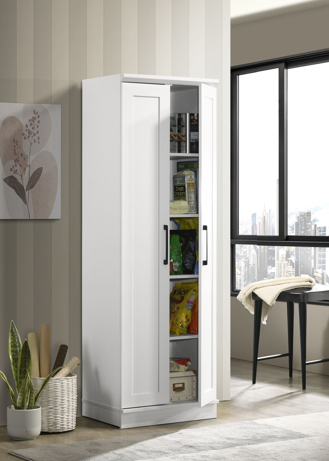 Evelyn 23" White Sleek Storage Cabinet with Framed Panel Design - 7DAY'S